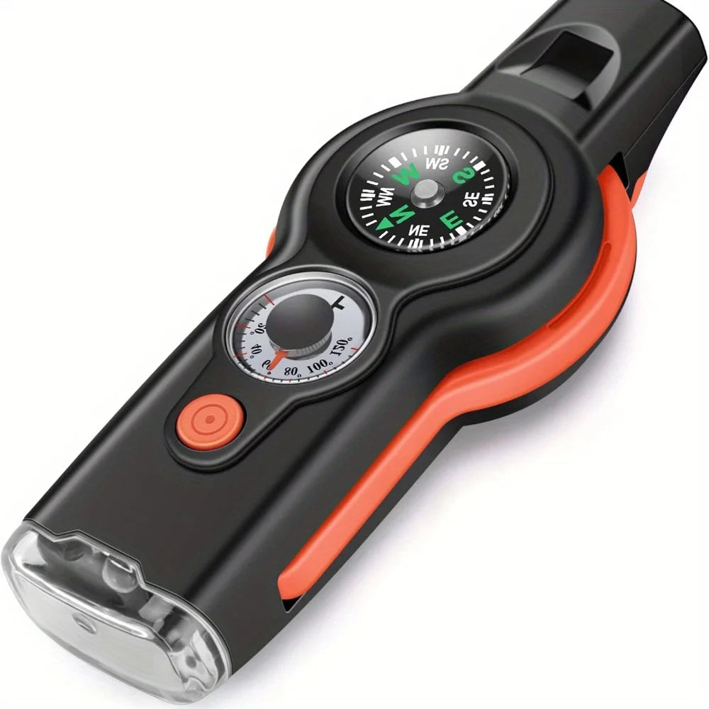 7-in-1 Noodfluit met LED Licht & Koord – Voor Survival, Kamperen & Outdoor