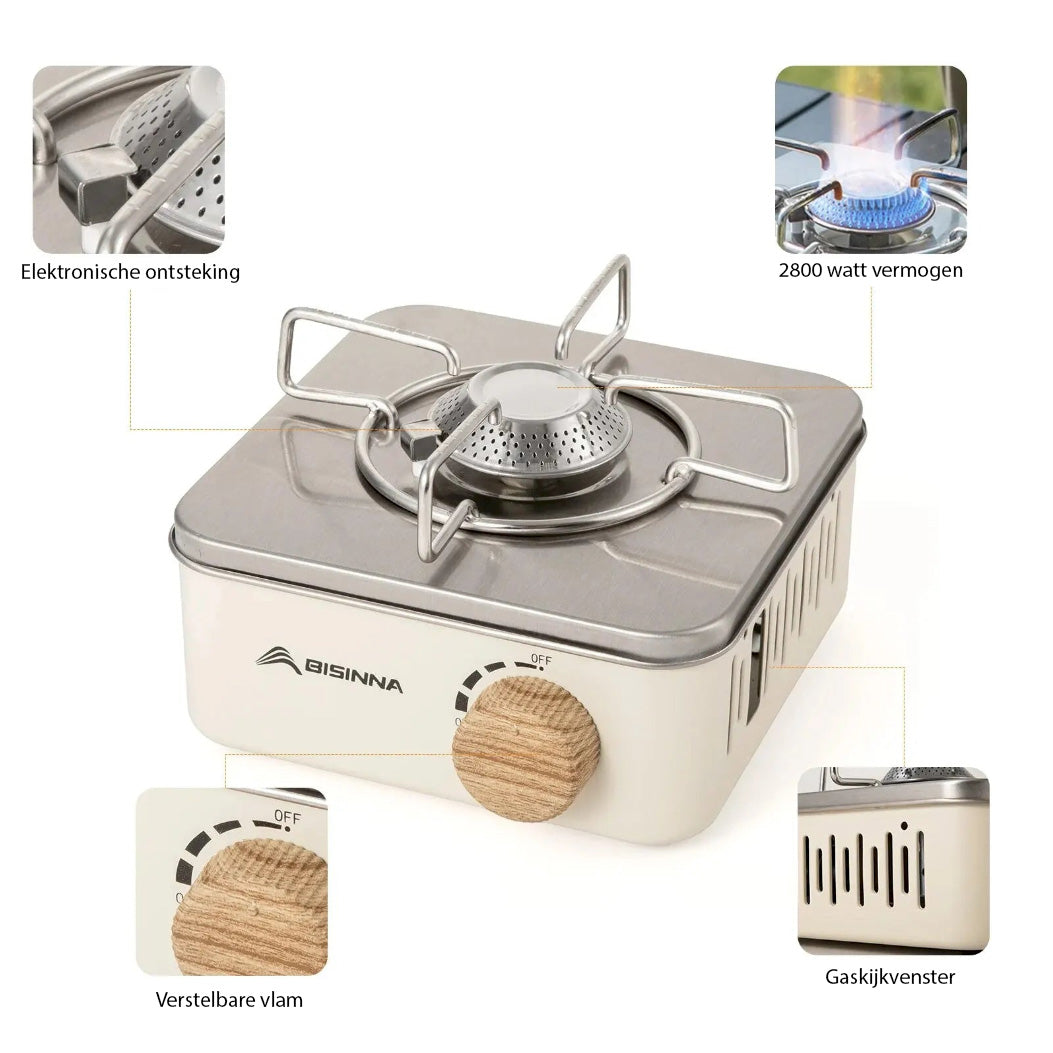 Compact Gasfornuis – 2800W Outdoor Kooktoestel voor Kamperen, Buiten Koken en Noodsituaties – Lichtgewicht en Duurzaam met Veilige Gasflesaansluiting en Draagtas