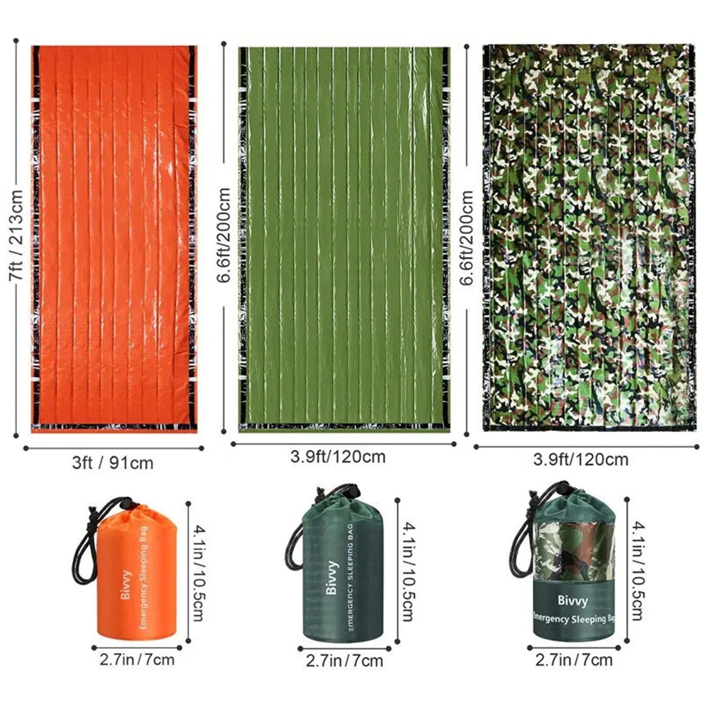 Nood Slaapzak – Ultralicht Waterdicht en Warmte-Isolerend – Thermische Mylar Survival Bivy Zak voor Kamperen, Wandelen en Outdoor Noodsituaties