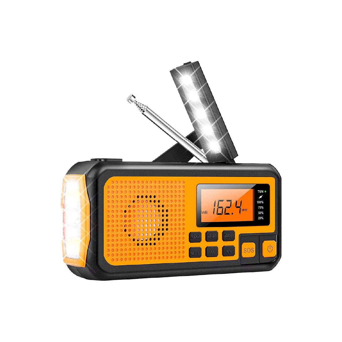Noodradio AM/FM met LED Zaklamp & Powerbank – Oplaadbaar via Zonne-energie, Dynamo & USB – 3000mAh Noodvoorziening voor Crisis & Stroomuitval