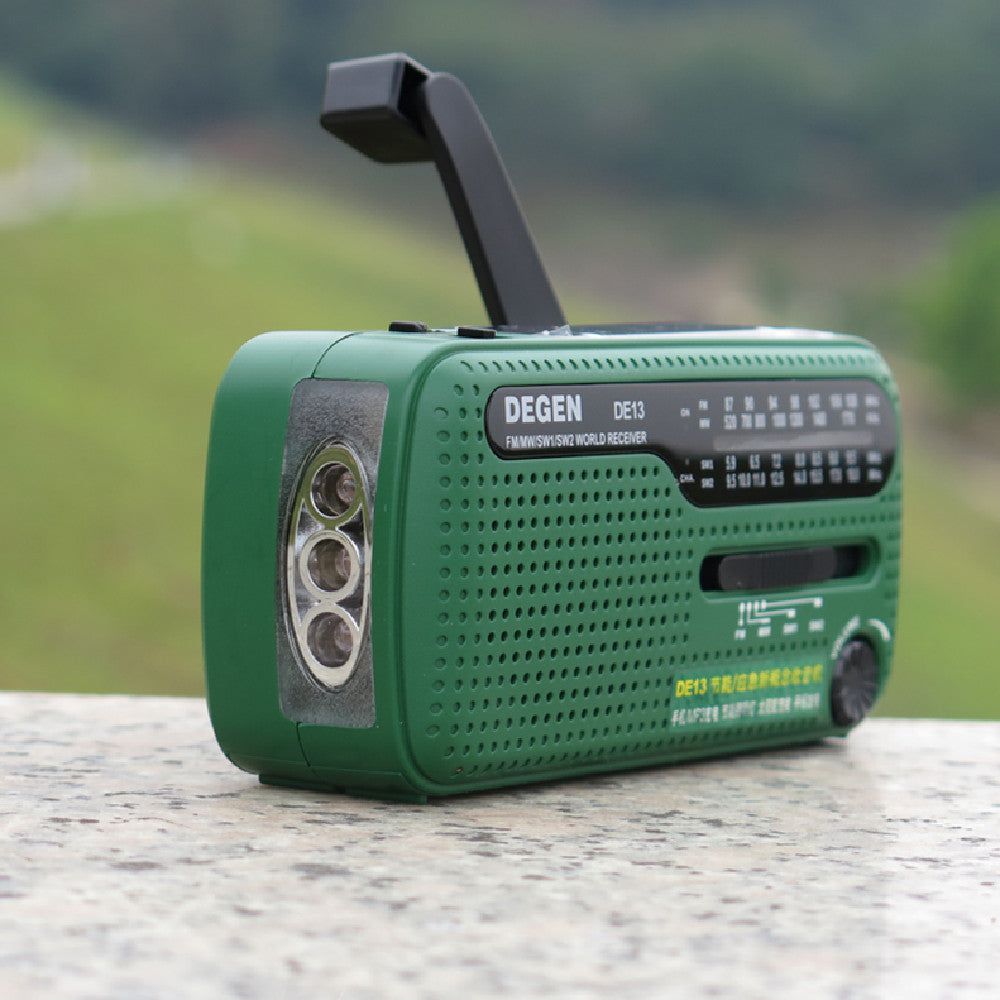 Draagbare Noodradio op Zonne-energie – Wereldbandradio met Handmatige Dynamo, Powerbank, Zaklamp & Alarmfunctie