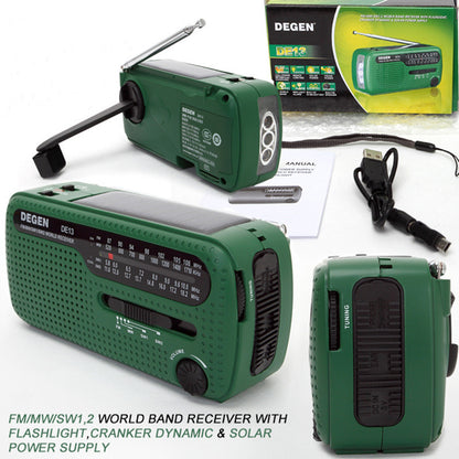 Draagbare Noodradio op Zonne-energie – Wereldbandradio met Handmatige Dynamo, Powerbank, Zaklamp & Alarmfunctie