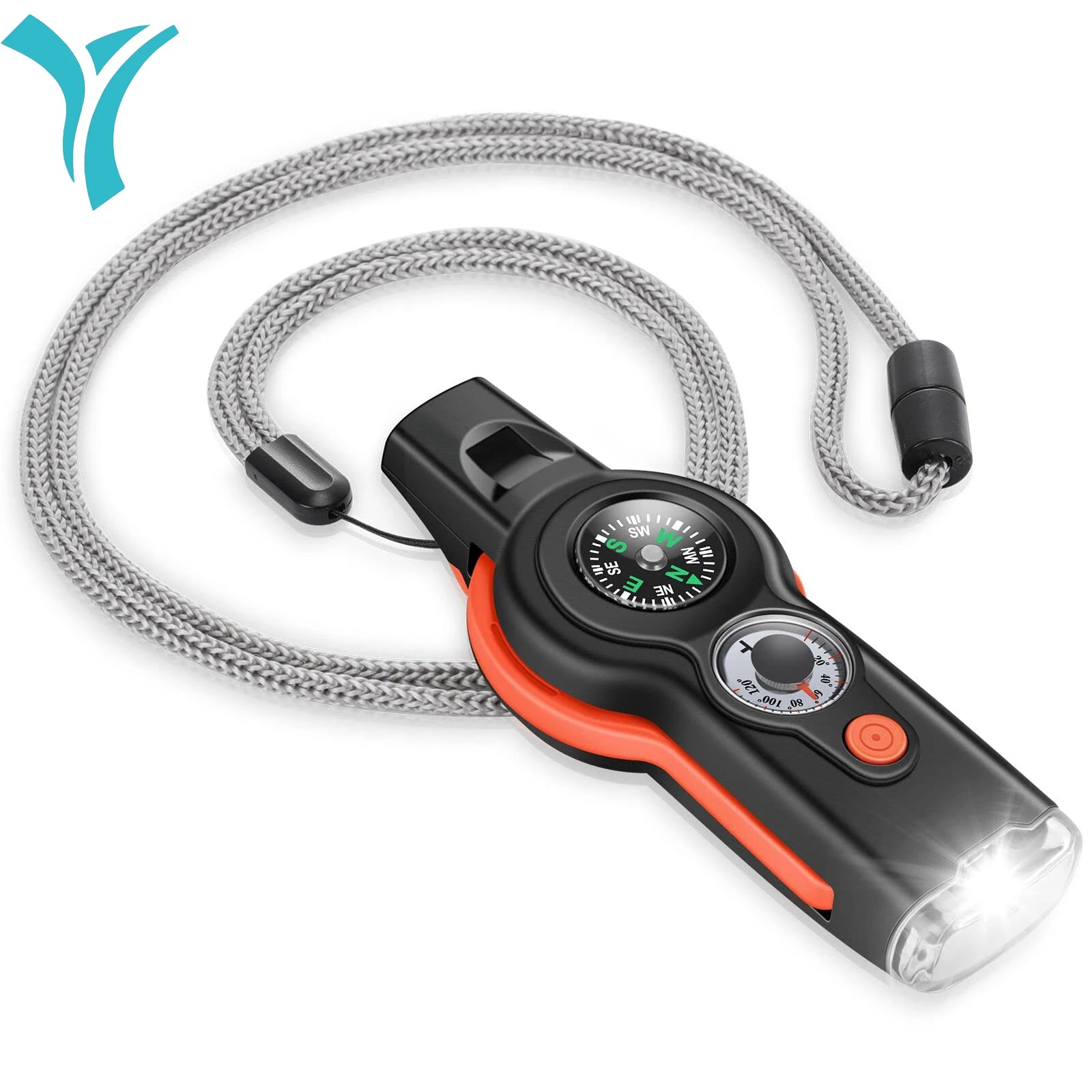 7-in-1 Noodfluit met LED Licht & Koord – Voor Survival, Kamperen & Outdoor