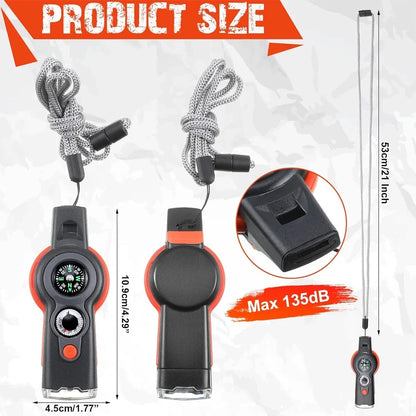 7-in-1 Noodfluit met LED Licht & Koord – Voor Survival, Kamperen & Outdoor